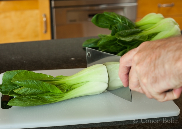 A gratuitous bok choi chopping shot if ever there was one. 